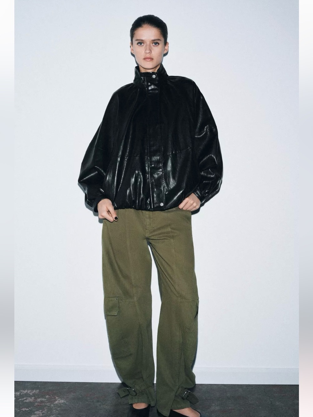 New ZARA Faux Leather High-Neck Bomber Jacket